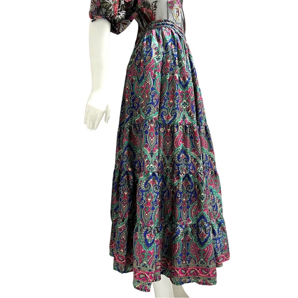 GOA Tiered Maxi‎ Skirt Floral Paisley Boho Romantic Wimsygoth Beachy Resortwear